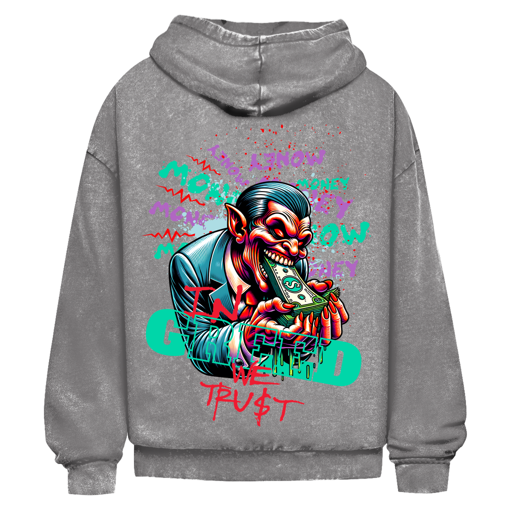 In Greed We Trust Washed Hoodie BluePears