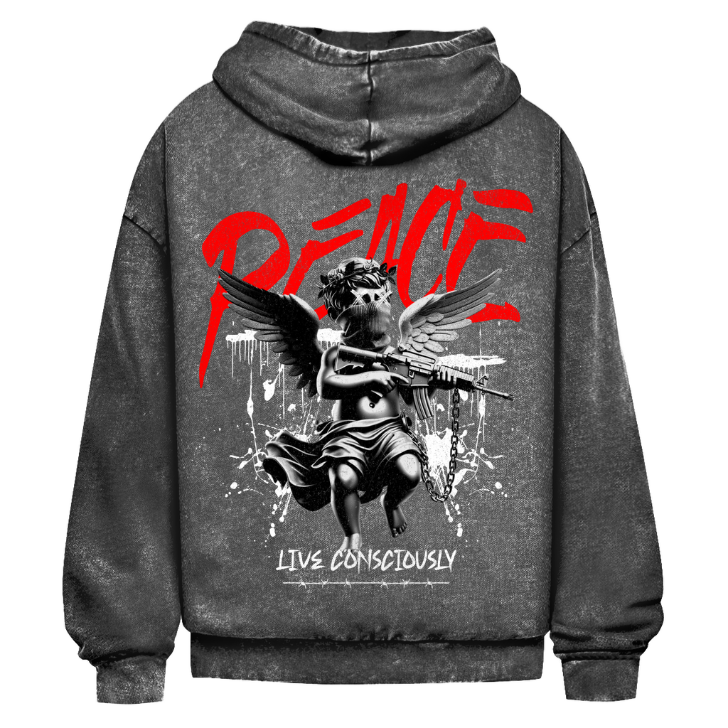 Peace Live Consciously Washed Hoodie BluePears