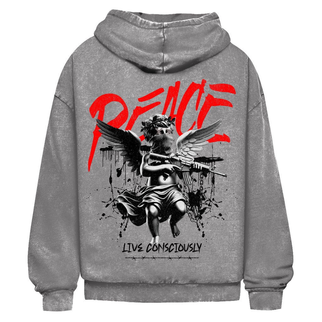 Peace Live Consciously Washed Hoodie BluePears