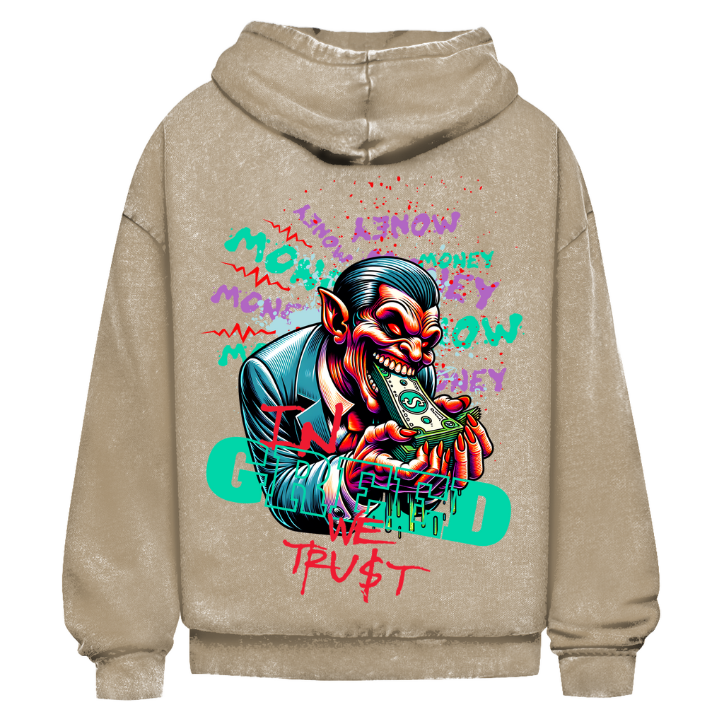 In Greed We Trust Washed Hoodie BluePears